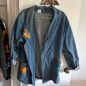 Embroidered Denim Jacket with Butterfly Accents